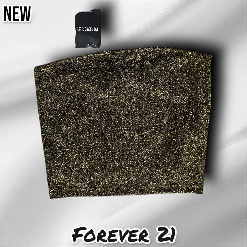 New NWT Forever 21 Gold Yellow Black Sparkle Tube Top Shirt - S